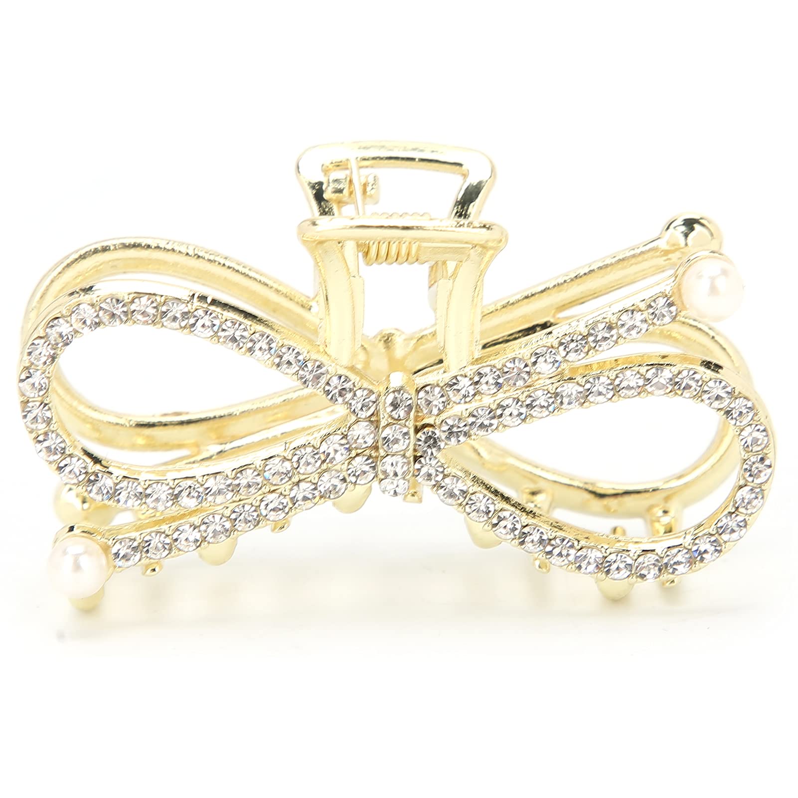 Sonew Women's Hair Claw Clip, Strong Hold Non‑Slip Rhinestones Hair Catch Clamps, Faux Pearl Decorative Jaw Clip for Thick Thin Curly Straight (2# bow)