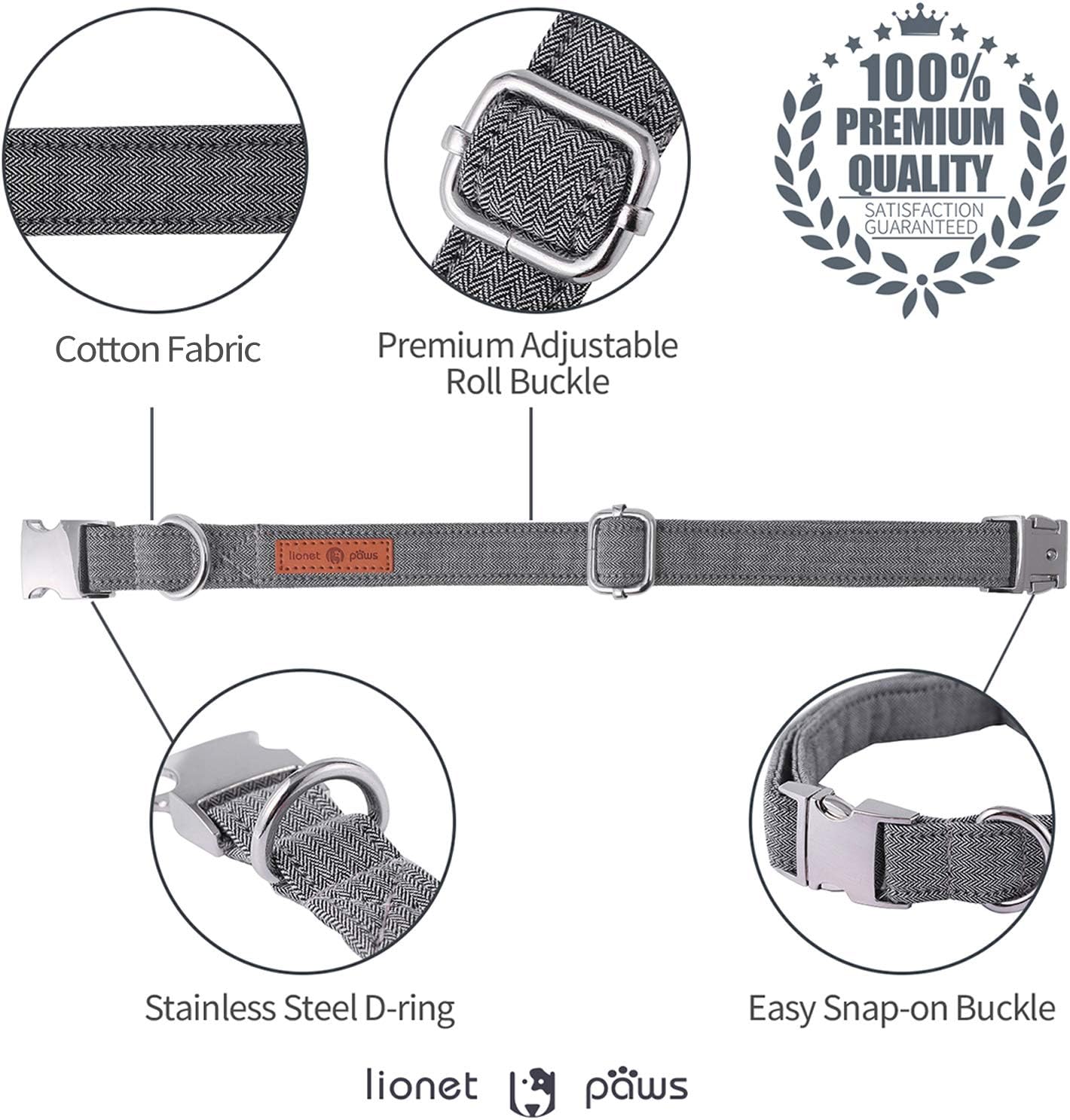 Lionet Paws Dog Collar with Bowtie, Durable Adjustable and Comfortable Cotton Collar for X-Small Dogs and Cats, Neck 8-12in - Image 3