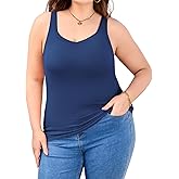 V FOR CITY Women Plus Size Tank Tops with Built-in Padded Bra Adjustable Strap V-Neck Camisole Cotton Cami Shirts 1X-4X