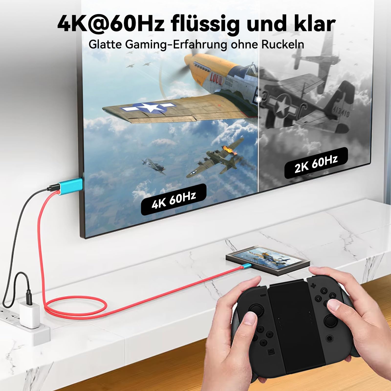 ELUTENG 4K@60Hz USB C auf HDMI Kabel kompatibel mit Nintendo Switch 2/OLED/Steam Deck/ROG Ally, 2M PD100W HDMI 2.0 Adapter Nintendo Switch Dock Ersatz für TV Bildschirmspiegelung 3