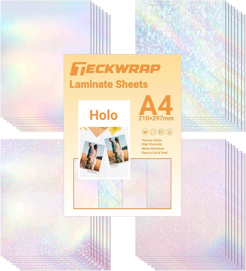 TECKWRAP Holographic Sticker Paper 28 Sheets Rainbow Gem Star Dot A4 210x297
