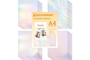 TECKWRAP Holographic Laminate Sheets for Stickers Self Adhesive Vinyl Laminating Sheets Holographic Sticker Paper Clear Vinyl for Inkjet Printer 8.26" x 11.69" A4 28 Sheets (Rainbow,Gem,Star, Sparkle)