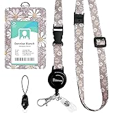 bolimoss Daisy ID Badge Holder with Adjustable Lanyard,Retractable ID Badge Card Holders Detachable Neck Lanyard Strap with Badge Reel and Leather ID Holder for Nurse Students Teachers Office Staff