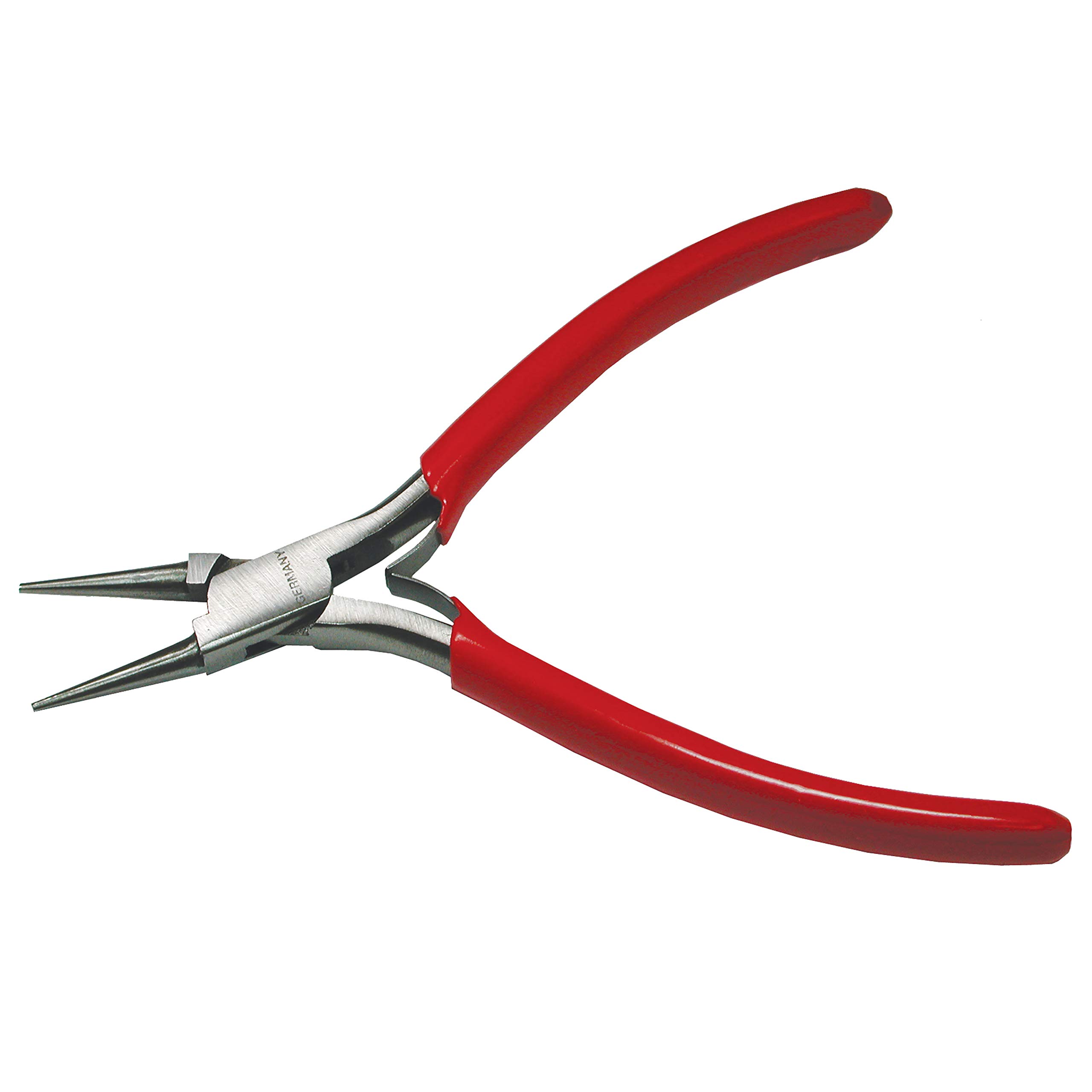 The Beadsmith Platinum Series German Round Nose Pliers, 4.75 inches (120mm) with Polished Steel Head, red PVC Comfort Grip Handle and Double-Leaf Spring, Tool for Jewelry Making