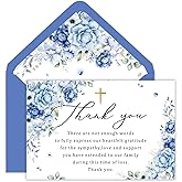 FYSUIMU 24 Pcs Floral Funeral Thank You Cards Blue Rose Flower Sympathy Thank You Cards with Sticker Envelope Bereavement Card for Memorial Service Loved Ones Celebration of Life