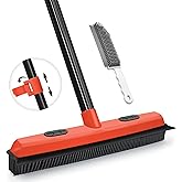 JEHONN Carpet Broom Rake with Squeegee, Rubber Pet Hair Brush with 52.8 inches Long Handle, Silicone Fur Scraper Removal Tool