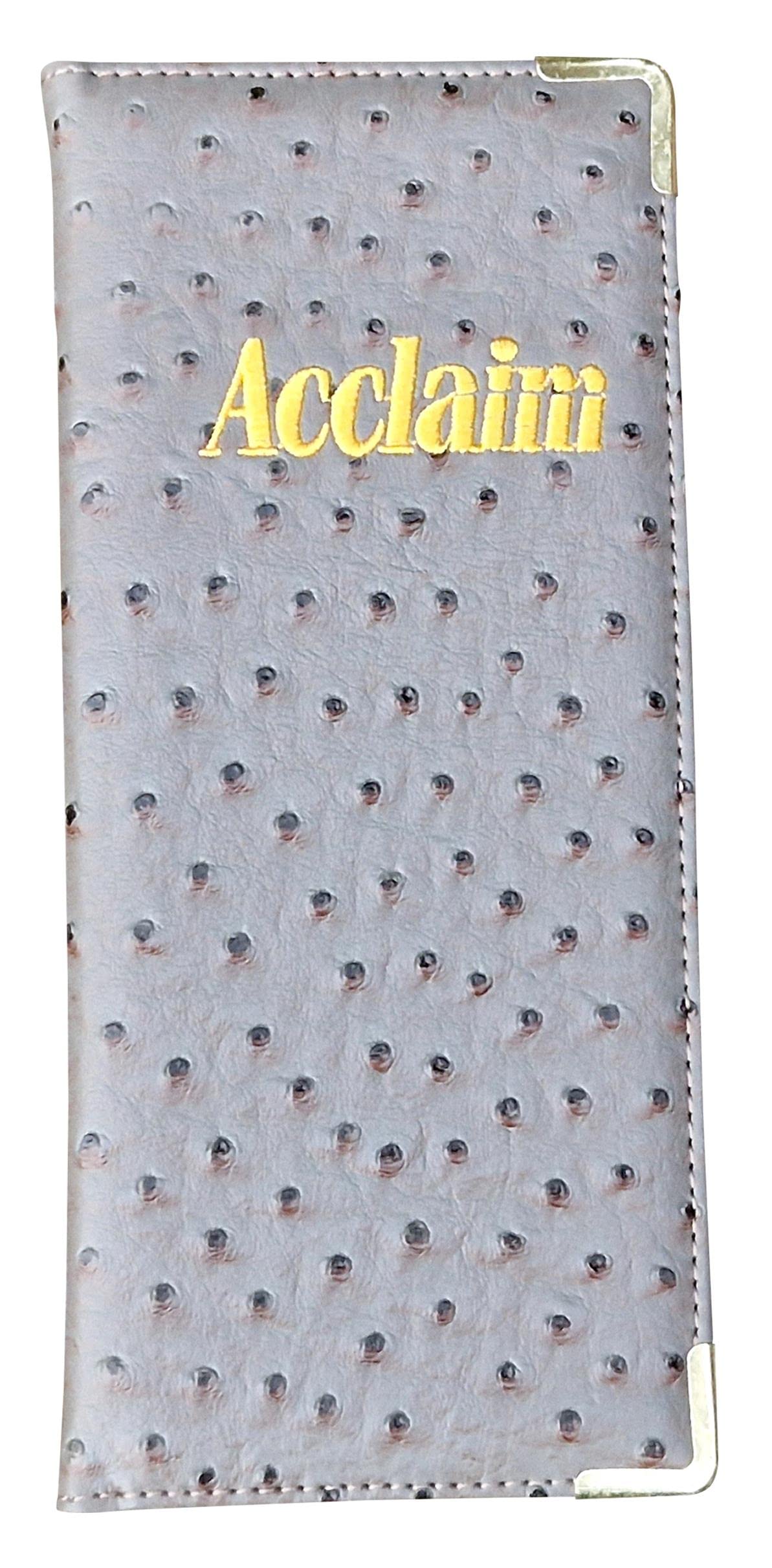 Acclaim Rigid Lawn Bowls Bowling Scorecard Holder Lightly Padded Synthetic Leather Look Textured Finish 23 cm x 10 cm with Spring Clip & Pen Loop (Grey)