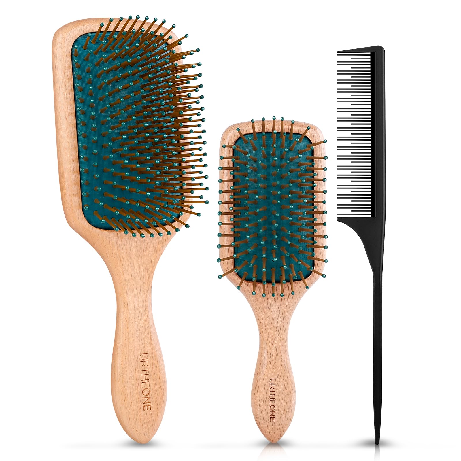 Hair Brush,Natural Wooden Paddle Hair Brushes for Women Men Kids,Detangler Brush and Small Travel Styling Brush with Hair comb Set for Detangling, Straightening and Blowdrying