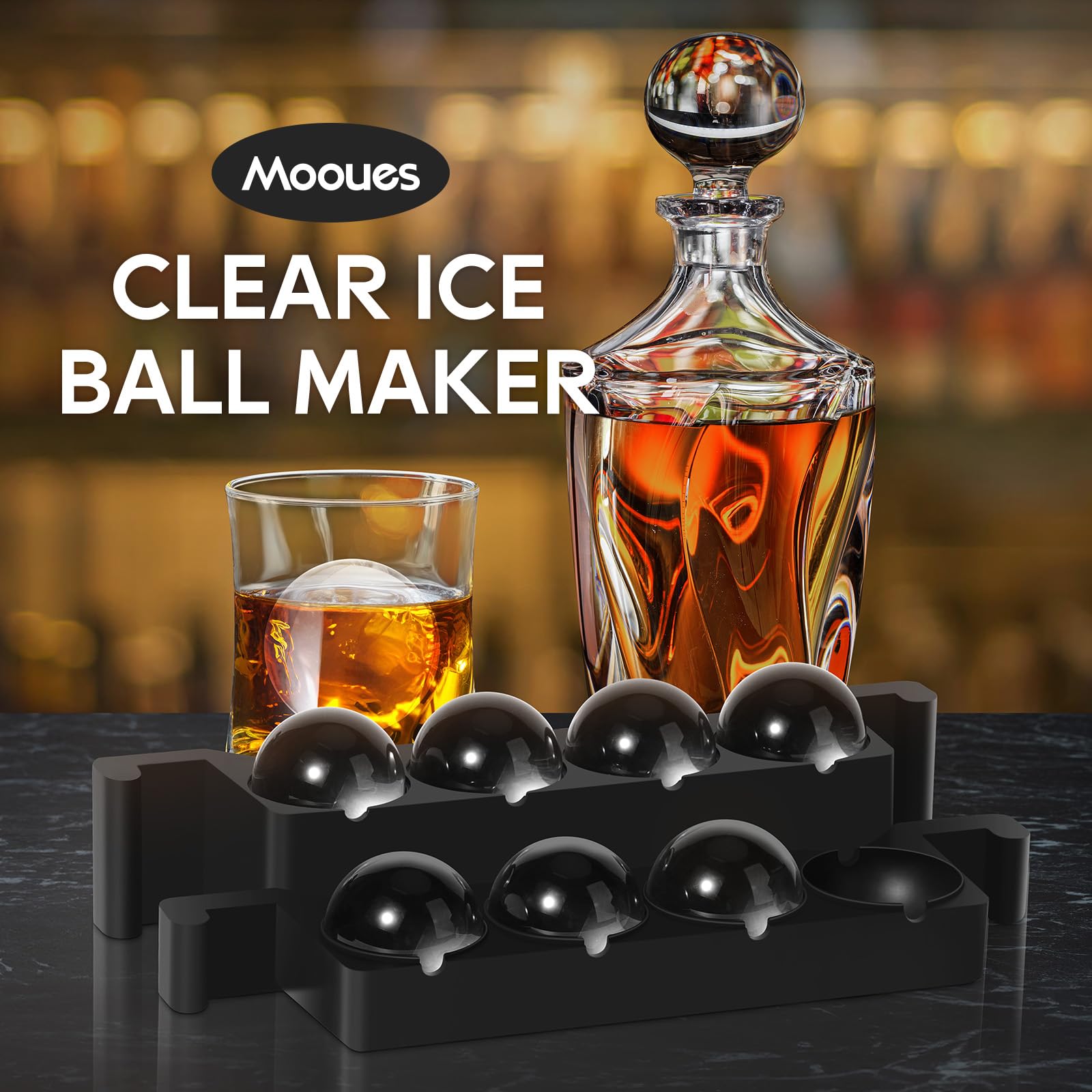 Clear Ice Ball Maker Mold, 8 Large Whiskey Ice Cubes Mold, 2 Inch Round Silicone Ice Molds for Cocktails, Idea Gifts for Dad Boyfriend Boss Men who Have Everything