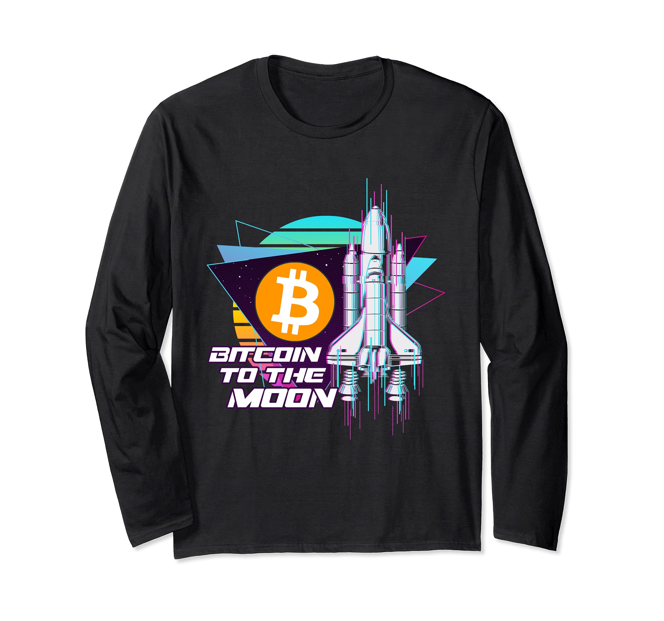 Bitcoin to the Moon, Digital Crypto, BTC, Retro Spaceship Long Sleeve T-Shirt