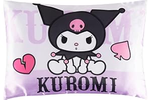Get Trend Hello Kitty Gifts Kuromi Satin Pillowcase 19x26in, Sanrio Zipped Pillow Covers for Hair Skin, Smooth Glossy Kawaii Gifts for Women, Teens