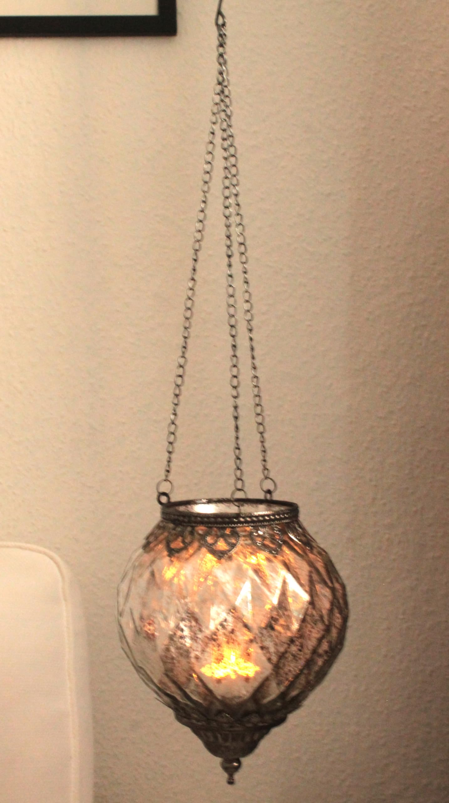 Morocco Decor Hanging Glass Tealight Holder, Metal, 15 x 19 x 15 cm, Silver