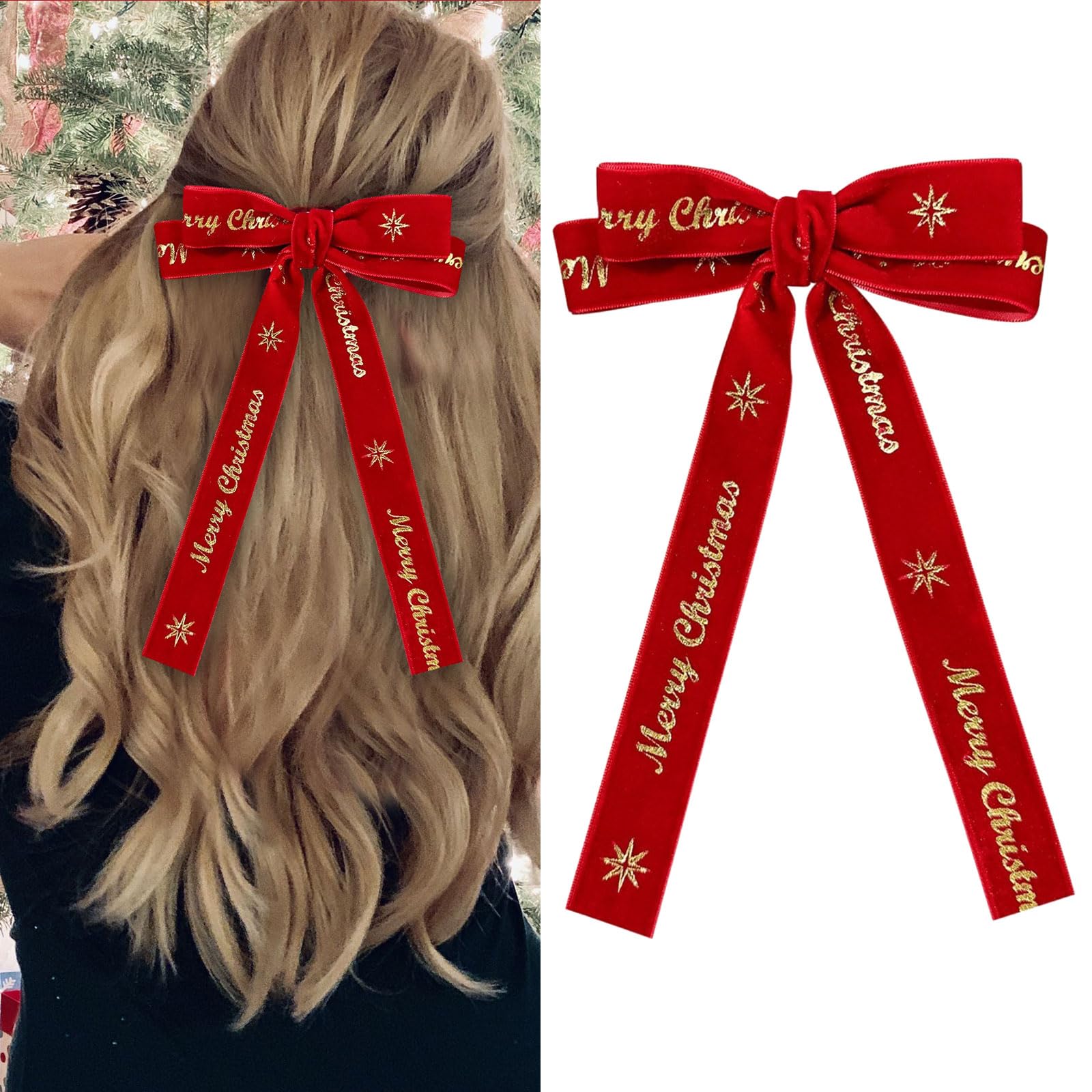 Photo 1 of 2025 New Year Bow Hair Clips Red Bow Alligator Clips Gold Merry Christmas Clip Design Xmas Hair Pins Bowknot Hairgrips Woman Girls Hair Accessories for Christmas,New Year Party (02)