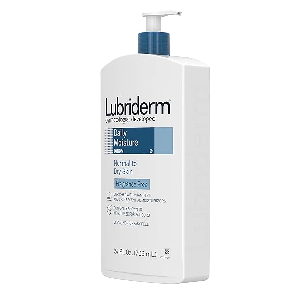 LUBRIDERM DAILY MOISTURE HYDRATING UNSCENTED BODY LOTION WITH VITAMIN B5 FOR NORMAL TO DRY SKIN, NON-GREASY AND FRAGRANCE-FREE LOTION. 24 FL. OZ