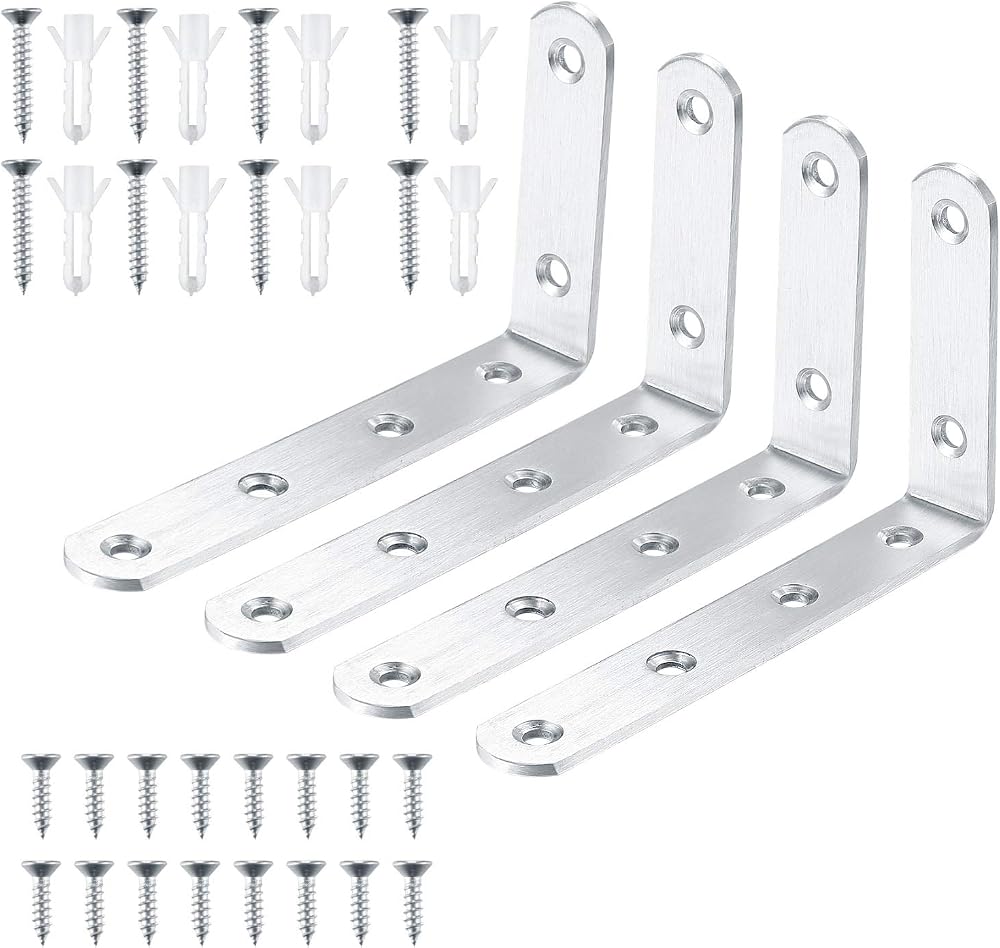 Yibaijia 4 Pcs Shelf Brackets L Shaped Steel Right Angle Wall Support Brackets