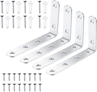 Yibaijia 4 Pcs Shelf Brackets L Shaped Steel Right Angle Wall Support Brackets