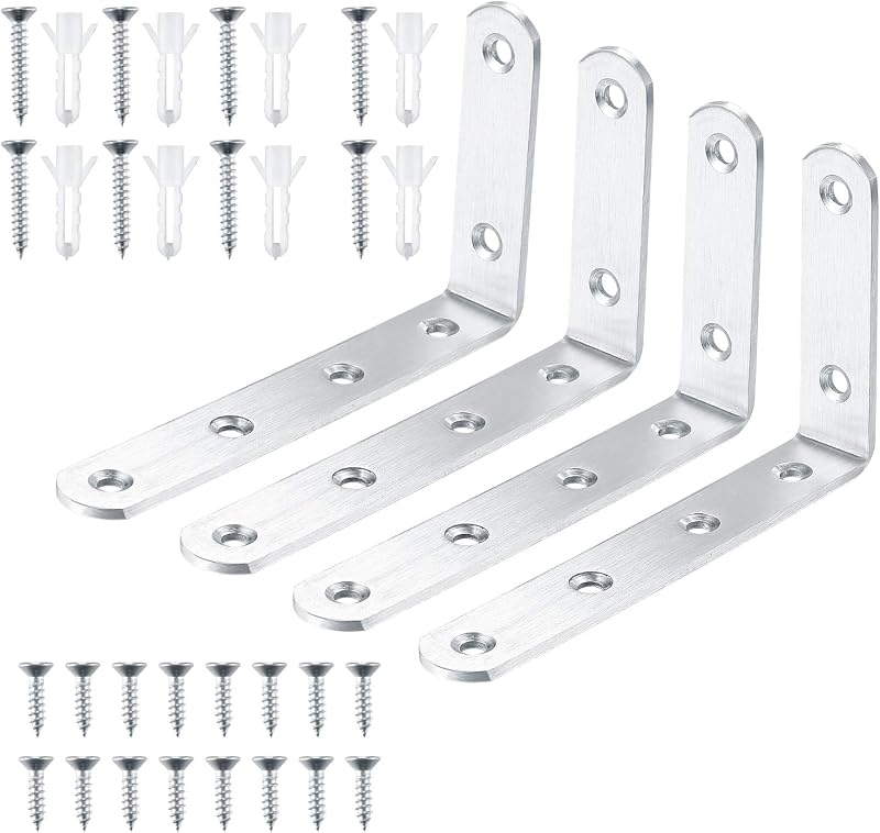 Yibaijia 4 Pcs Shelf Brackets L Shaped Steel Right Angle Wall Support Brackets