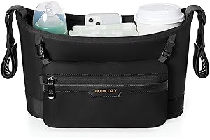 Momcozy Universal Stroller Organizer | Minimalist Caddy with 2 Insulated Bottle Holder | Silicone Anti-Slip Straps | Detachable Mini Pouch | Durable Dense-Weave, Fits for UPPAbaby/Doona & More