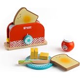 Jasey's Toy Chest Wooden Press &amp; Pop Toaster Set - 9-Piece Wooden Breakfast Set with Pop-Up Toaster, Bread, Butter, Knife &amp; Jam for Kids Ages 3+ | Oppenheim Toy Portfolio Award Winner