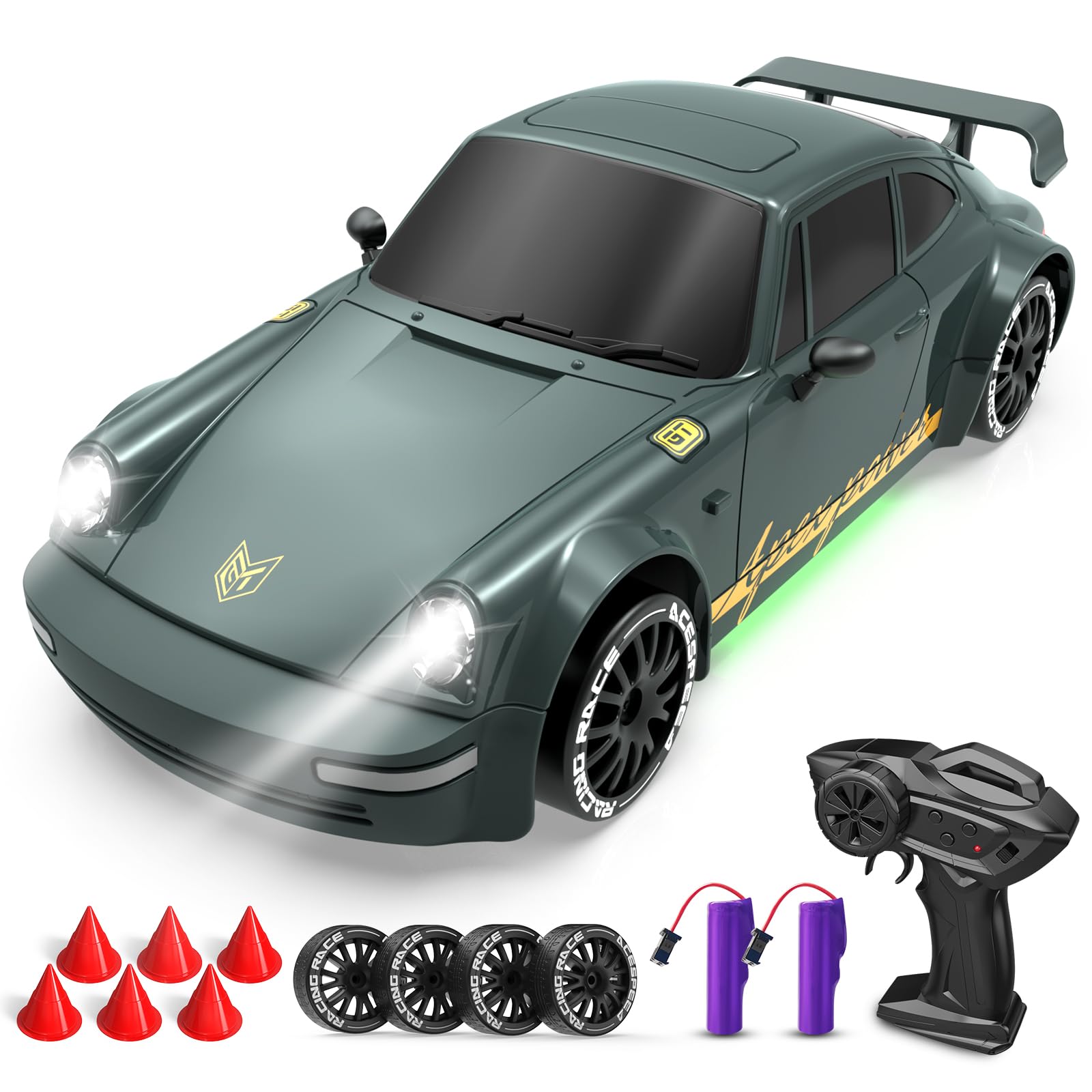 Remote Control Car RC Drift Car 2.4GHz 1:20 Scale 4WD 20KM/H High Speed Remote Control Cars Vehicle with LED Lights Drifting Tire 2Pcs Rechargeable Batteries Toy Cars for Adults Boys Girls (Dark Grey)