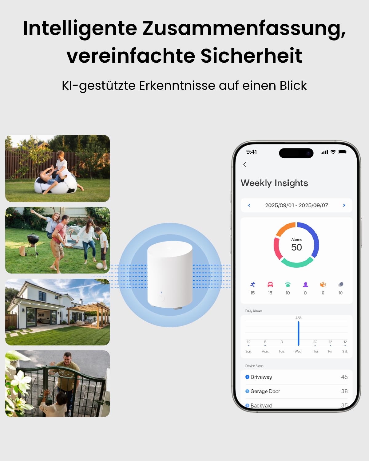 Reolink 2K Überwachungskamera Aussen Set, All-in-One-Kameraset mit Lokalem Speicher, 2,4/5GHz Wi-Fi, KI-Erkennung, 24/7 Aufnahme, Spotlights, AES-128-Verschlüsselung, Plug-in, Home Hub Mini+2xLumus 7