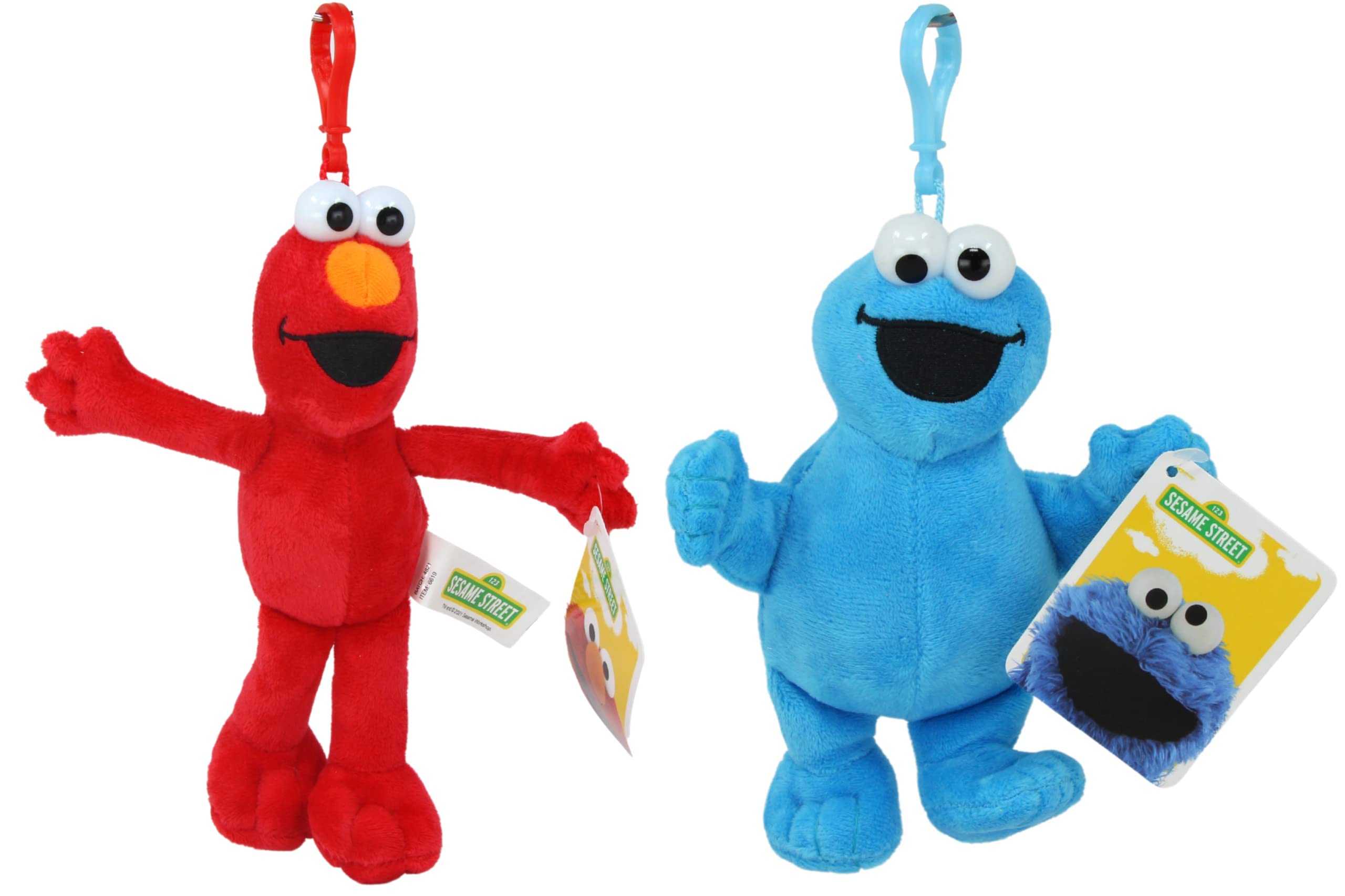 Sesame Street - Super Soft Gift Quality Plush Bag Clip/Key Clip 6619 Twin Pack - (8" 20cm Elmo & 6" 15cm Cookie Monster)