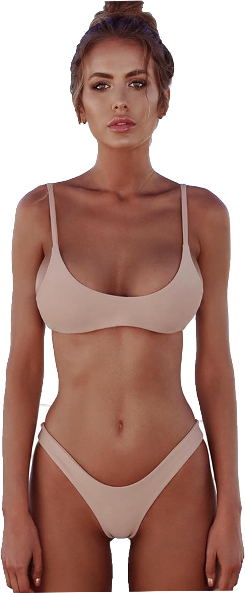 Womens Sexy Solid Color Brazilian Swimsuit- Two Pieces Bathing Suits Bikini Sets- Womens Push Up Bikini Sets Swimwear with Swim Shorts