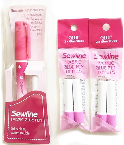Sewline Fabric Glue Pen Plus 2 Double Refills EPP No Pins Dries Clear