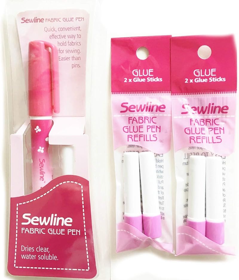 Sewline Fabric Glue Pen Plus 2 Double Refills EPP No Pins Dries Clear