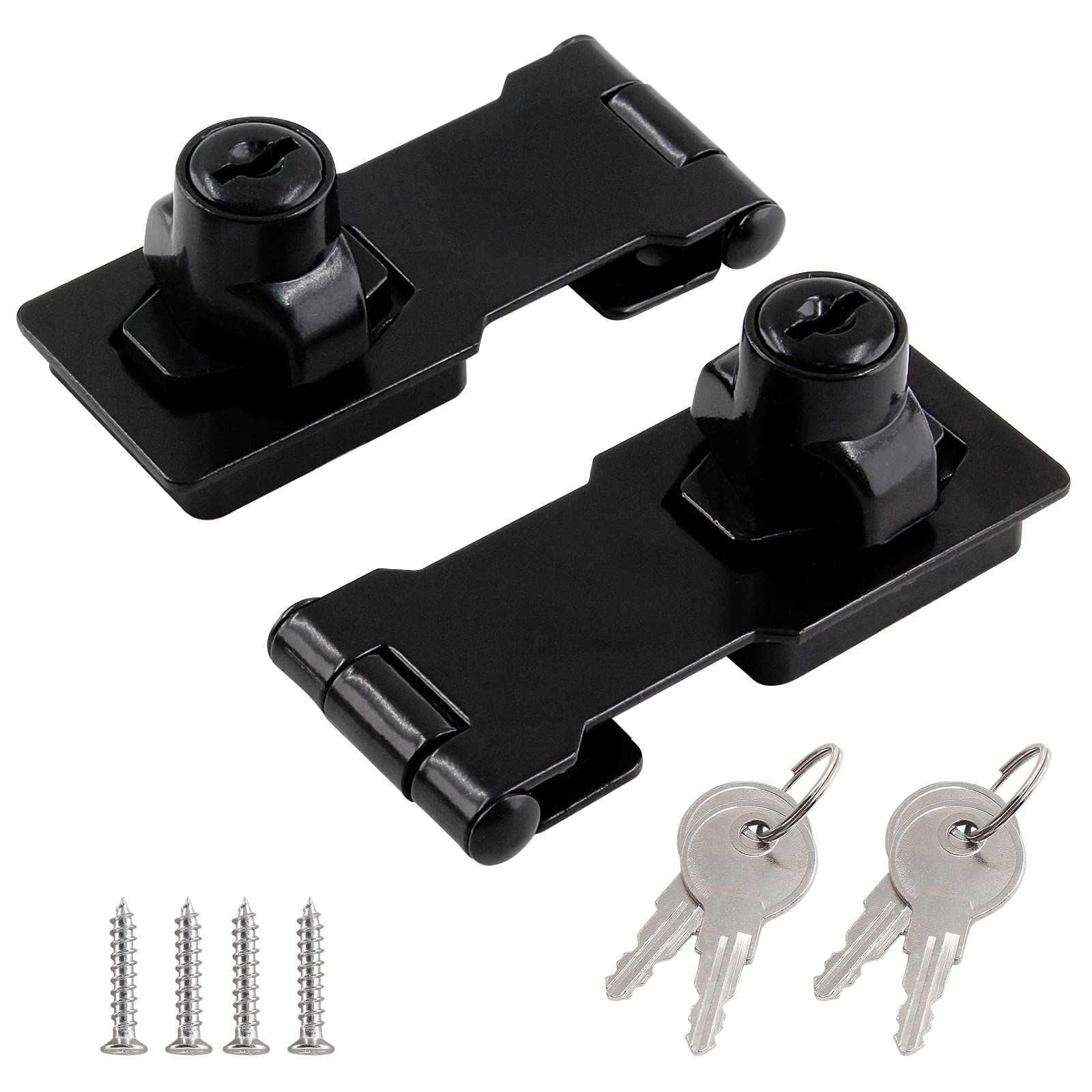 Cjueiom 2pcs 2.5 Inch Locking Key Hasp Black Garden Gate Lock, Metal Shed Latch and Padlock Door Lock Hasp, Garden Shed Door Lock with Key, Shed Security Lock for Wooden Gates Storage Box Bedroom