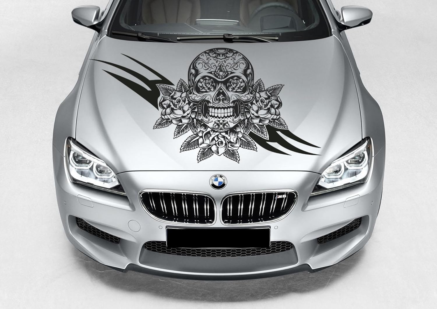 walldecor Skull with roses auto sticker, skull car decal. (white) Amazon.co.uk