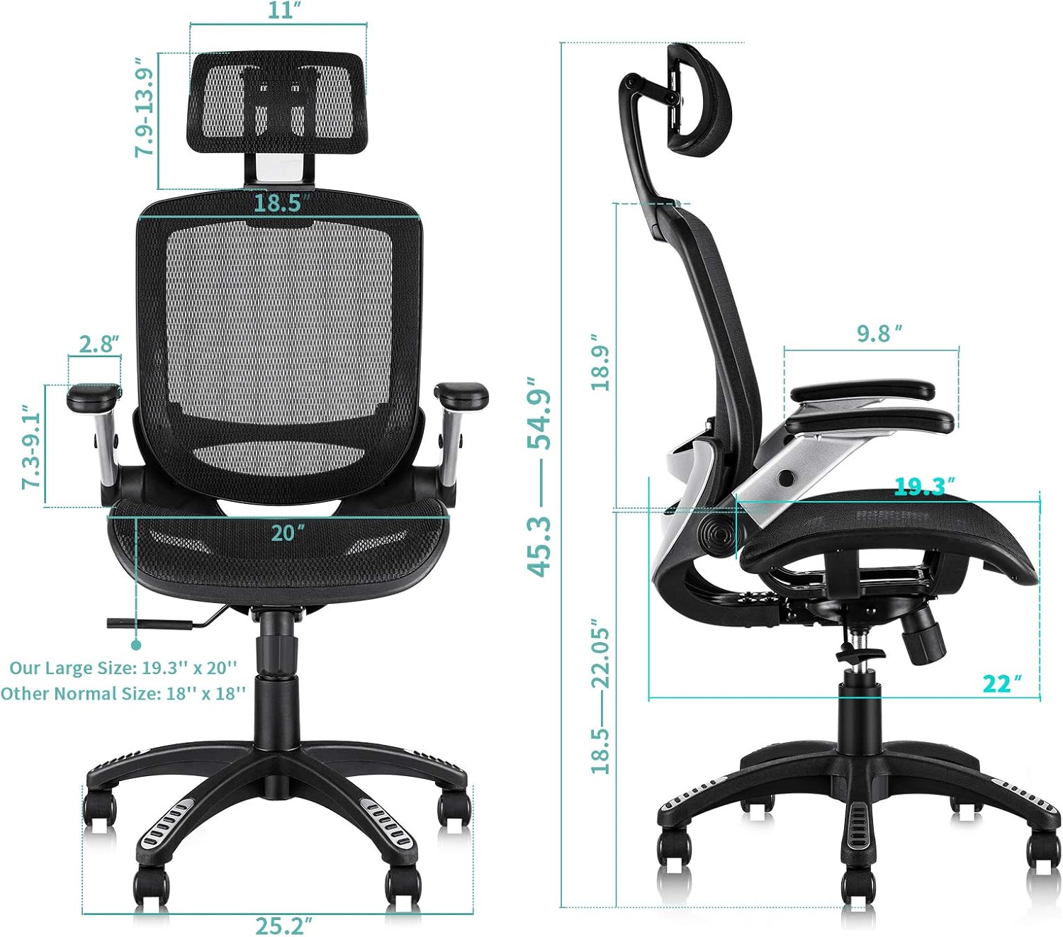 Gabrylly Ergonomic Mesh Office Chair, High Back Desk Chair - Adjustable Headrest with Flip-Up Arms, Tilt Function, Lumbar Support and PU Wheels, Swivel Computer Task Chair: Furniture & Decor