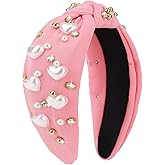 BAHABY Valentine's Day Headbands for Women Love Heart Headband Rhinestone Knotted Headband Valentine's Day Gifts for Women- Pink