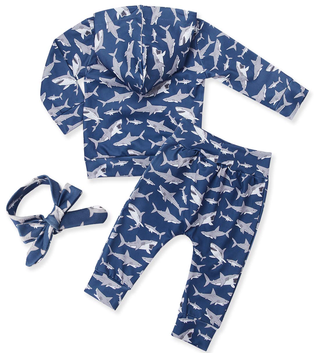 chicolife Baby Shark Bedruckte Langarm-Sweatshirts mit Kapuze 2er-Sets für 12-24 Monate Jungen