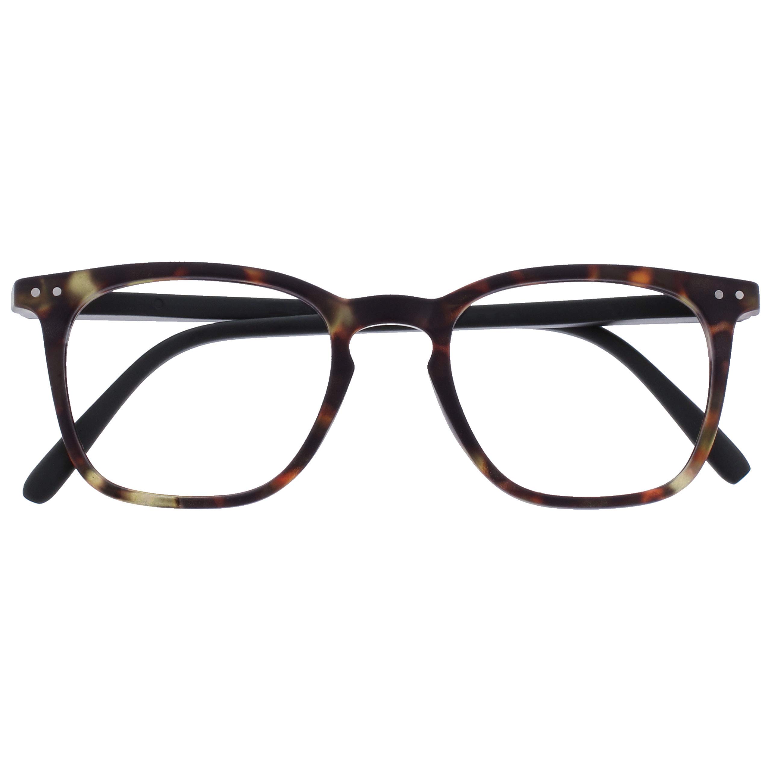 OPULIZE Bex Reading Glasses Large Square Cool Designer Frame Spring Hinges Scratch Resistant Matt Brown Tortoiseshell Mens Womens R64-2 +2.50