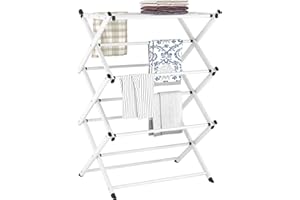 FKUO Household Indoor Folding Clothes Drying Rack, Dry Laundry and Hang Clothes,Towel Rack for Storage (White)