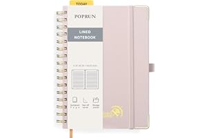 POPRUN Lined Spiral Journal Notebook [A5-5.75'' x 8.25''] - 120 GSM Thick Paper, 141 Numbered Pages, College Ruled Notebook f