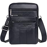 Hebetag Small Leather Sling Shoulder Bag Messenger Pack for Men Women Outdoor Travel Business