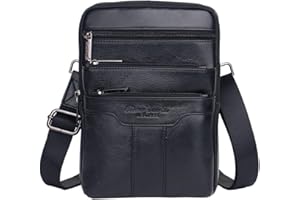 Hebetag Small Leather Sling Shoulder Bag Messenger Pack for Men Women Outdoor Travel Business