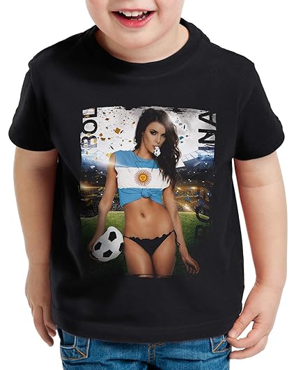 style3 WM 2018 Soccer Girl Deutschland T-Shirt für Kinder Fußball Trikot Germany Schwarz