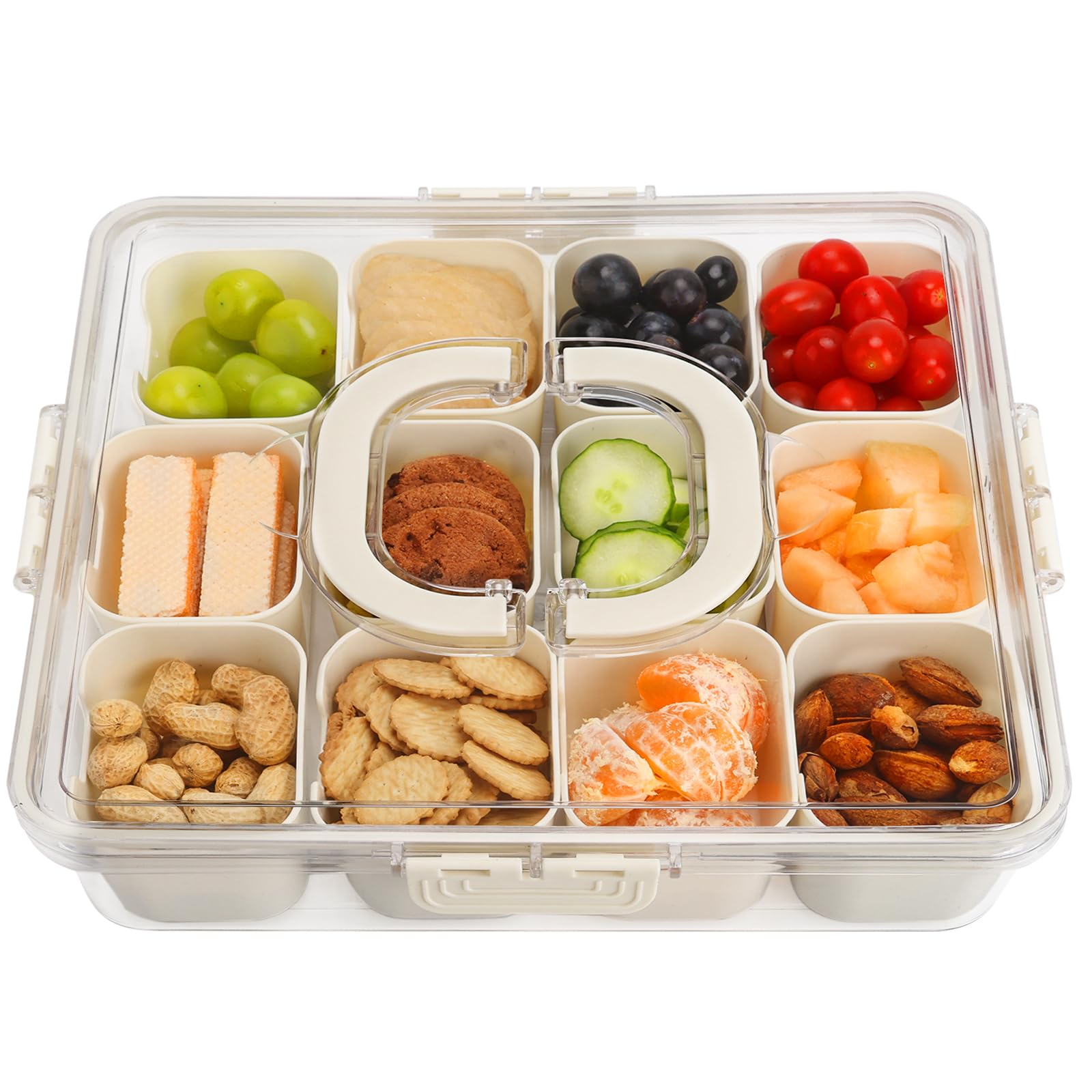 Photo 1 of Divided Serving Tray with Lid and Handle, Portable Snack Box, 12 Compartments Veggie Fruit Tray, Charcuterie Platter Snackle Box Container for Party, Snacks, Picnic, LARGER SIZE