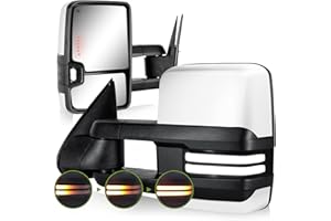 SIZIOM Switchback Towing Mirrors for 2003-2007 Chevy Silverado GMC Sierra Side Mirror with Dynamic Turn Signal Running Light Backup Lamp Power Heated Extendable Pair Set(Paint White)
