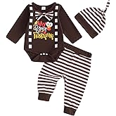 Arvbitana Baby Boy Girl My 1st Thanksgiving Outfit 0-3 6 12 18 Months Long Sleeve Romper Turkey Pants Hat Set Infant Clothes