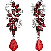 BriLove Women's Bohemian Boho Crystal Flower Wedding Bridal Chandelier Teardrop Bling Clip-On Dangle Earrings
