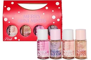 Victoria's Secret PINK 4 Piece Merry Mini Mists Gift Set: Warm & Cozy and Fresh & Clean, Assorted Scents