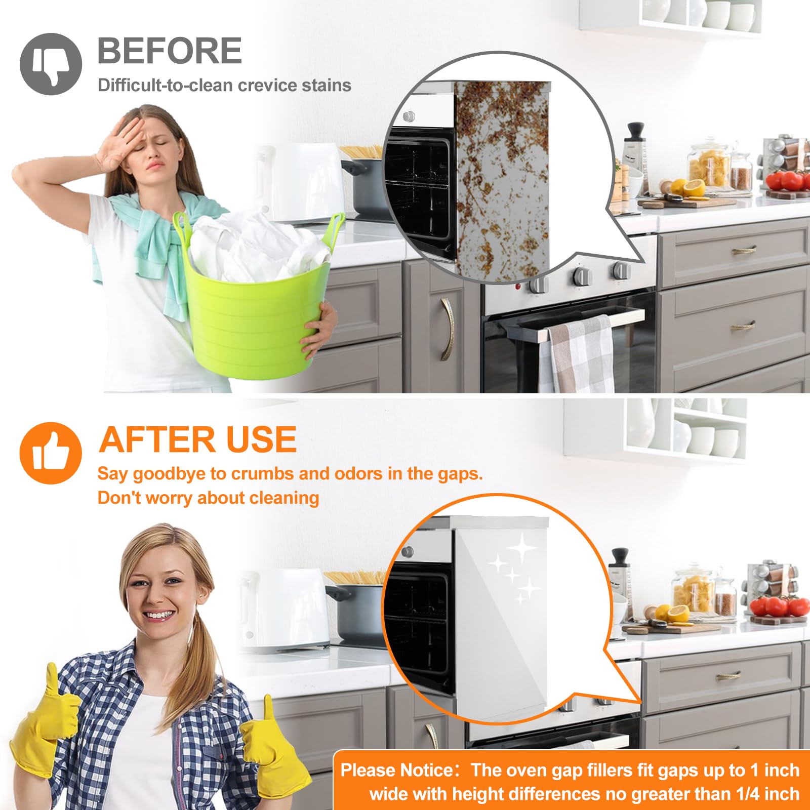 FLSEPAMB Silicone Stove Gap Covers, 2 Pack Heat Resistant Oven Gap Filler Seals Gaps with Anti-Slip Mirror Base, Stain Resistant Stove Counter Gap Cover Silicone Strips Between Stovetop and Counter