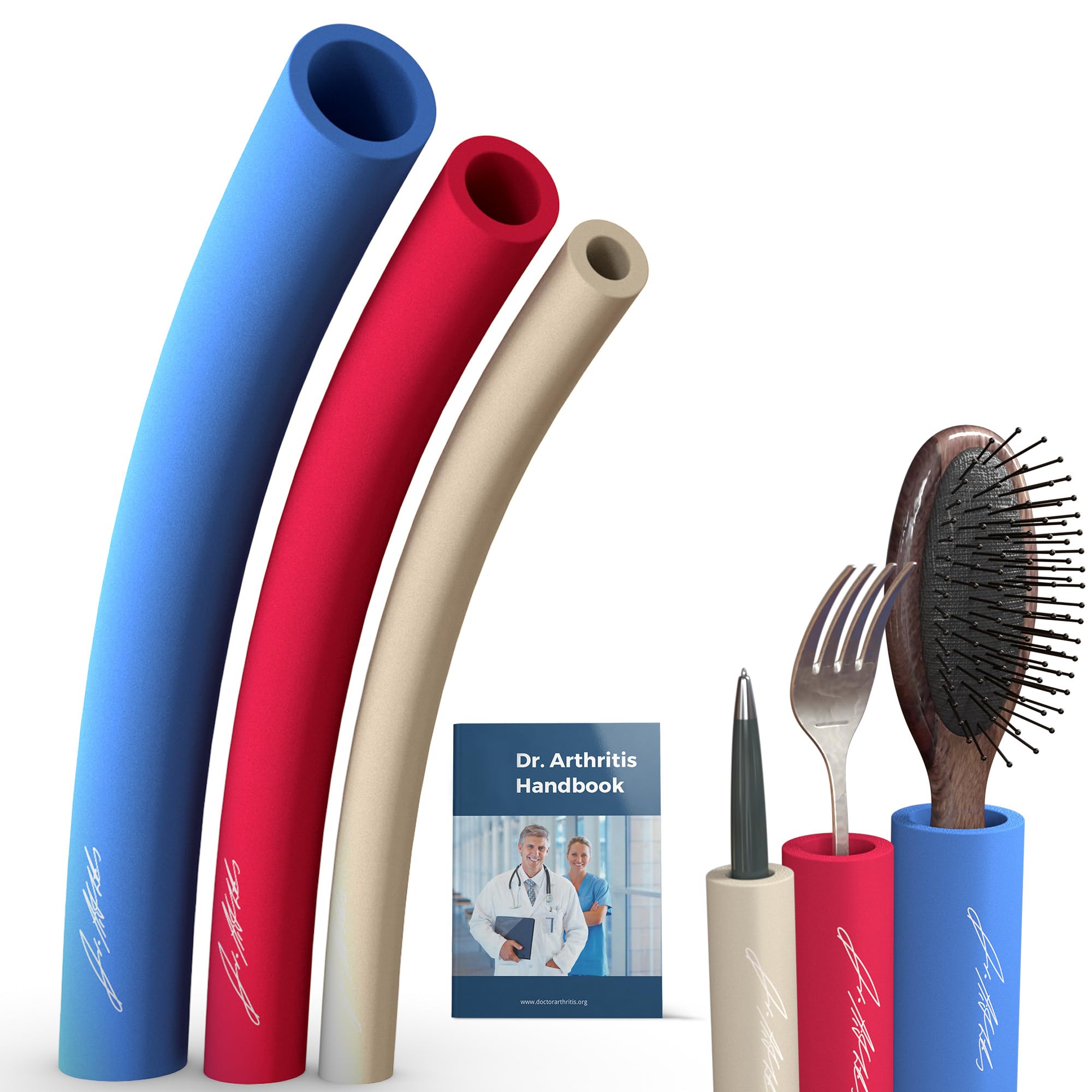 Doctor Developed Foam Tubing (9 Pack) & Handbook, Utensil Padding Grips with Utensil Handles, 30cm Cut to Size, Slip Resistant, Arthritis Cutlery Gripping Tool for Disabled
