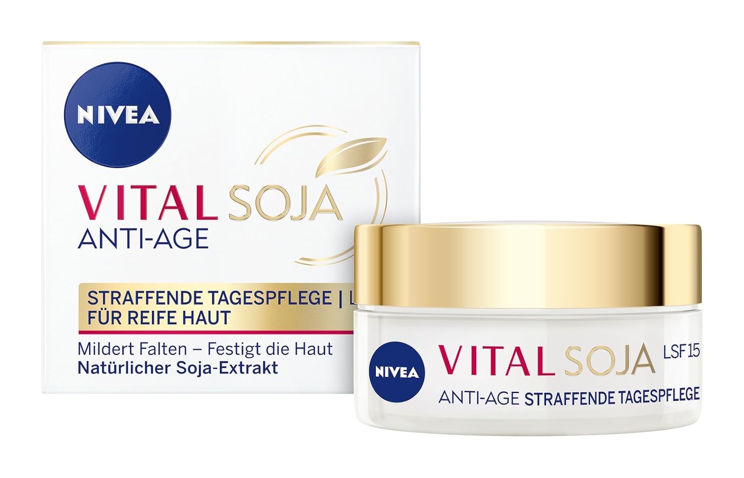 Nivea Vital Soja Anti Age Schutzende Tagespflege 50 Ml Tagescreme Mit Lsf 15 Und Soja Extrakt Anti Aging Feuchtigkeitscreme Fur Gemilderte Falten Amazon De Beauty