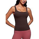 CRZ YOGA Butterluxe U Neck Tank Tops for Women - Padded Athletic Workout Camisole Crop Tops with Built in Bra