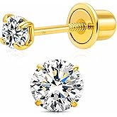 Art and Molly 14K Solitaire Gold Earring Solid 14-Karat Round Cubic Zirconia Stud Earrings with Screw-Back, CZ Studs with Gift-Ready Box